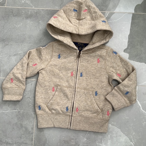 Polo Ralph Lauren Girls Dune Tan Fleece Jacket Allover Multi Logo Hoodie - Picture 2 of 7